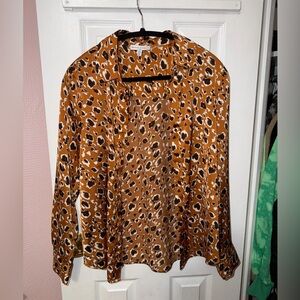 Maison d'Amélie animal print blouse, small, cognac brown silky button down